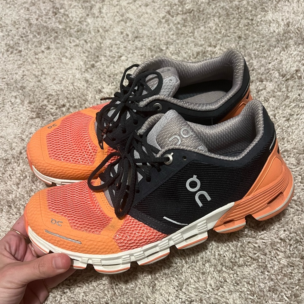 salmon and navy on cloud tennis shoes